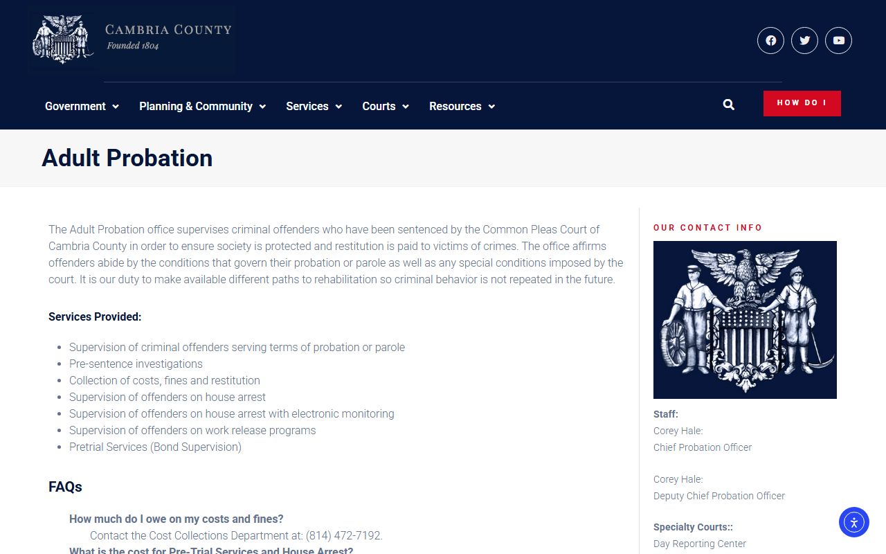 Cambria County arrest records and court charges Adult Probation page