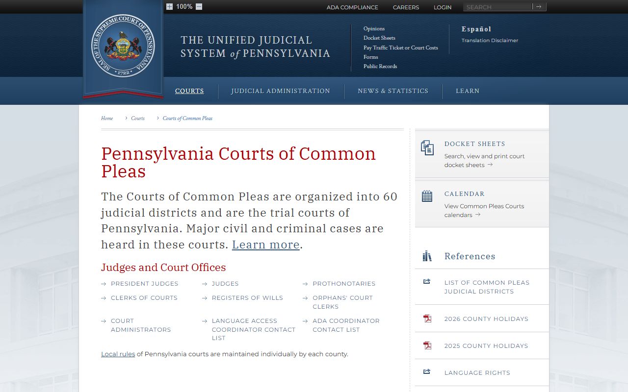 Cambria County Court of Common Pleas statewide overview