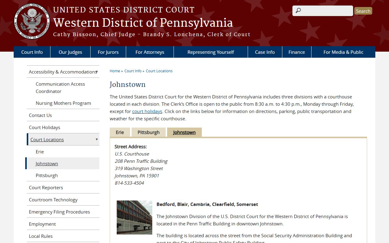 Cambria County Court of Common Pleas federal Johnstown distinction