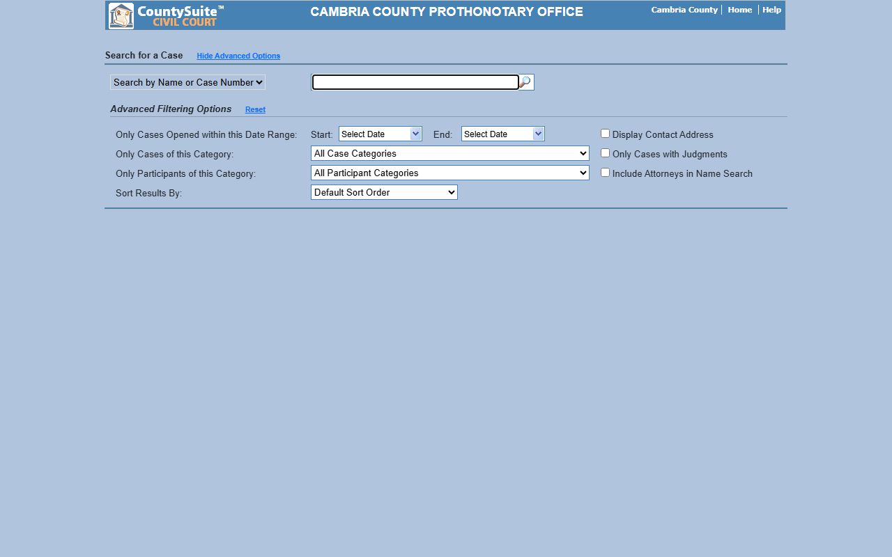 Cambria County court records Prothonotary civil case search