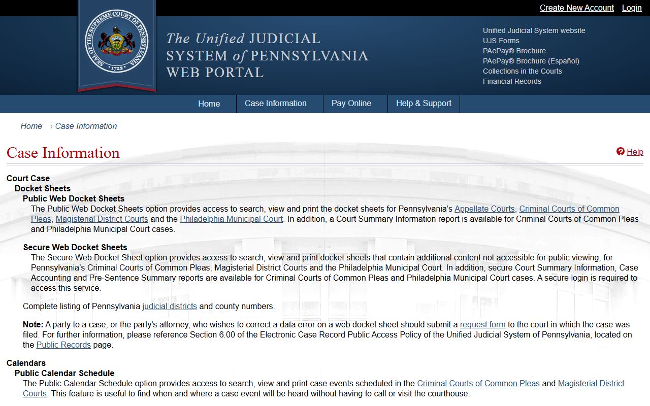 Cambria County court records UJS case information