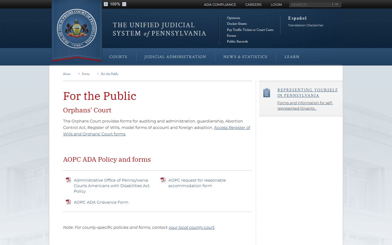Cambria County court records UJS public records policy