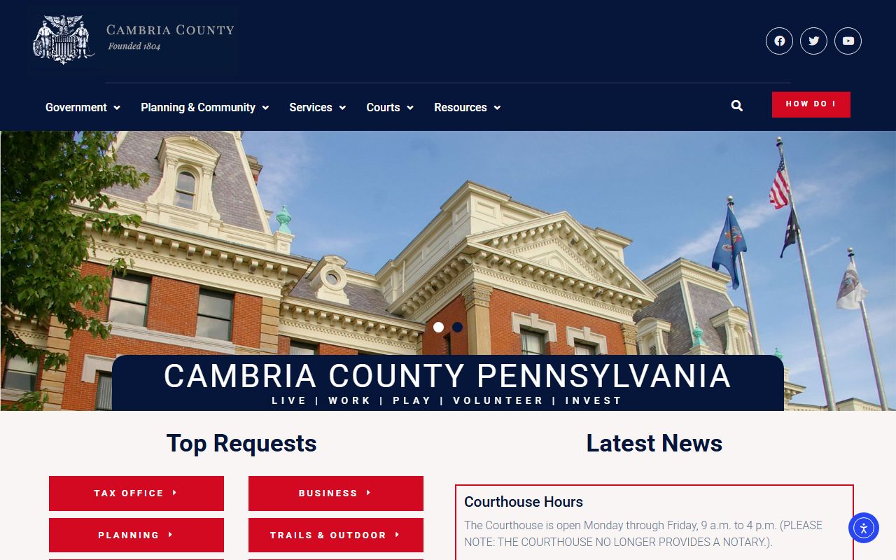 Cambria County court records government homepage