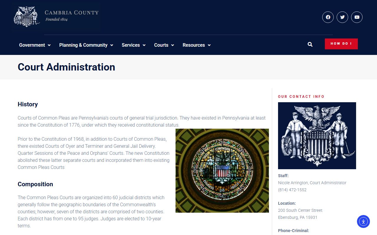 Cambria County court records Court Administration page