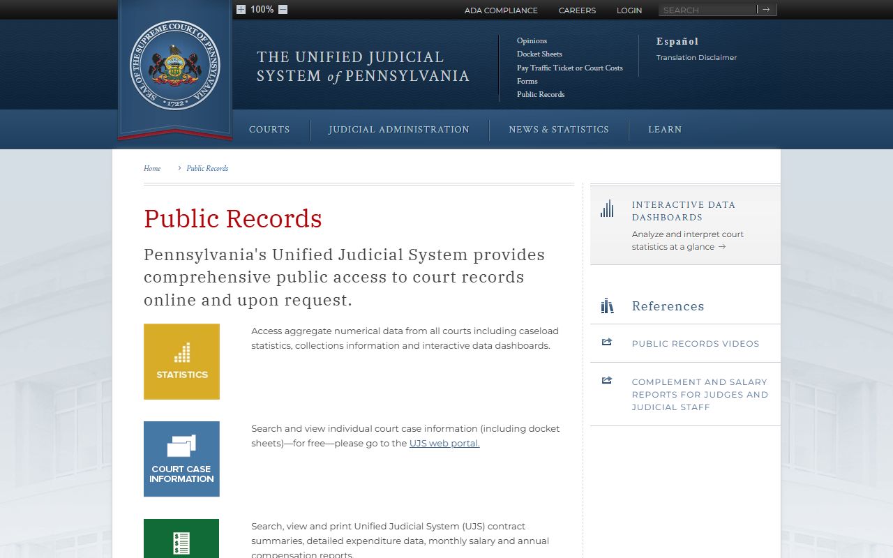 Cambria County court records UJS public records policy page