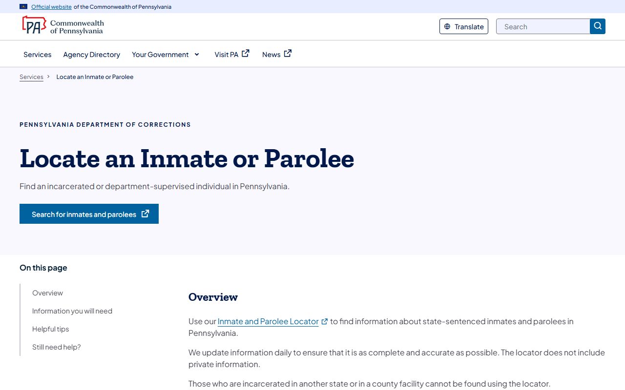 Cambria County inmate records Pennsylvania DOC inmate locator