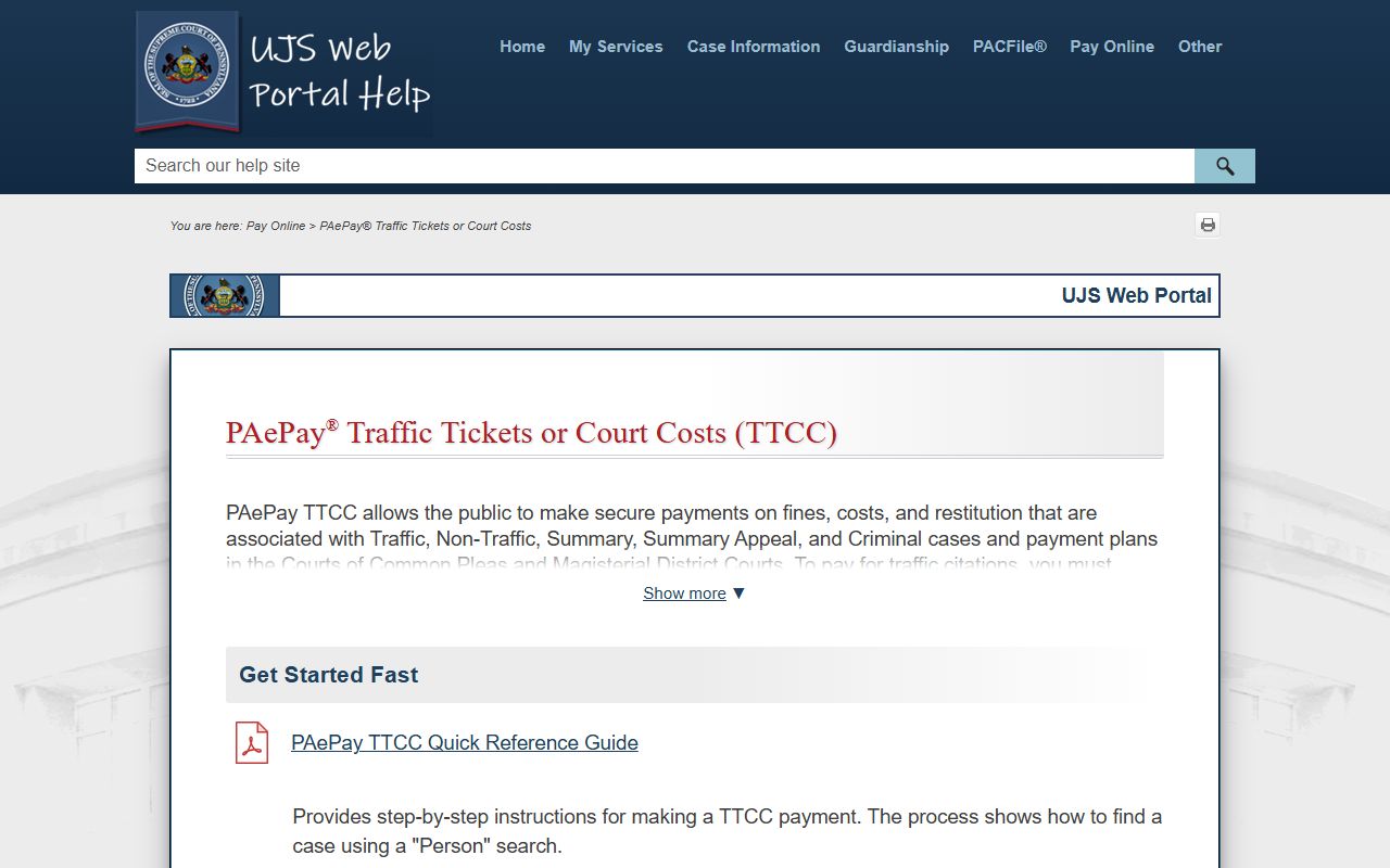 Cambria County traffic court records PAePay traffic payment help