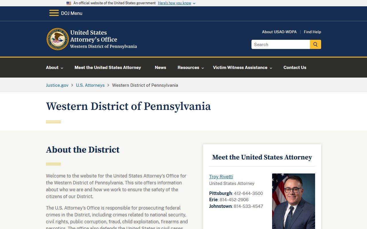 Cambria County warrant search federal prosecutor context